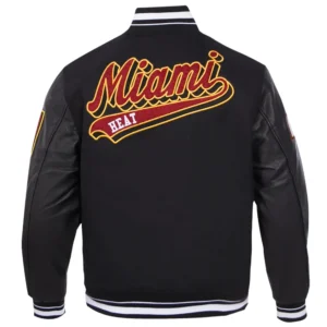 Miami Heat Script Tail Black Wool Varsity Jacket 3