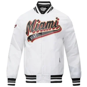 Miami Heat Script Tail Varsity White Jacket