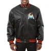 Miami Marlins Classic Rib Knitted Black Full Leather Varsity Jacket
