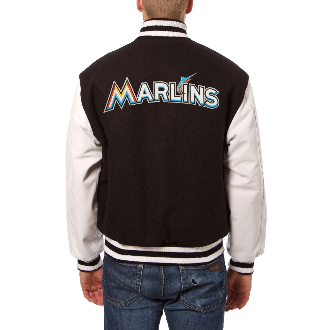 Miami Marlins Domestic Two Tone Wool & Leather Varsity Jacket 1
