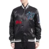 Miami Marlins Old English Full-Snap Satin Varsity Jacket