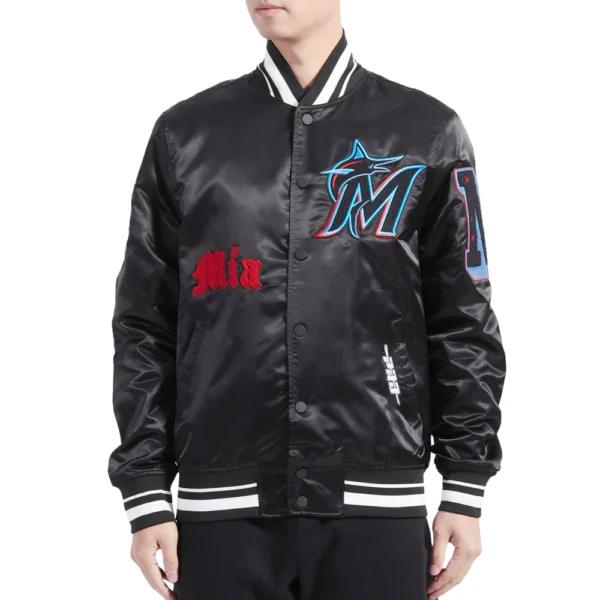 Miami Marlins Old English Full-Snap Satin Varsity Jacket