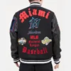 Miami Marlins Old English Rib Knitted Black Wool & Leather Varsity Jacket 1