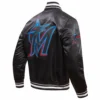 Miami Marlins Script Tail Men’s Black Satin Varsity Jacket 3