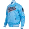 Miami Marlins Script Tail Satin Varsity Jacket Sky Blue 2
