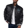 Miami Marlins Silver Tab Satin Trucker Varsity Black Jacket