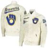 Milwaukee Brewers Cooperstown Pinstripe Retro Classic Satin Varsity Jacket 2