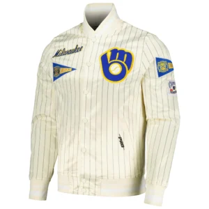 Milwaukee Brewers Cooperstown Pinstripe Retro Classic Satin Varsity Jacket