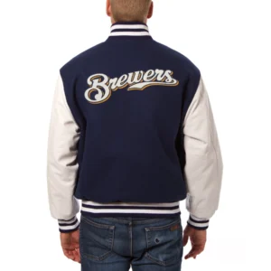Milwaukee Brewers Domestic Two Tone Wool & Leather Jacket 1