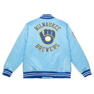Milwaukee Brewers Heavyweight Full-Snap Satin Varsity Jacket 1