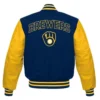 Milwaukee Brewers Letterman Wool Leather Varsity Jacket 1