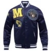 Milwaukee Brewers Mashup Navy Satin Varsity Jacket