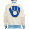 Milwaukee Brewers Retro Classic Full-Snap Satin Varsity Jacket 1