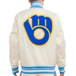 Milwaukee Brewers Retro Classic Full-Snap Satin Varsity Jacket 1