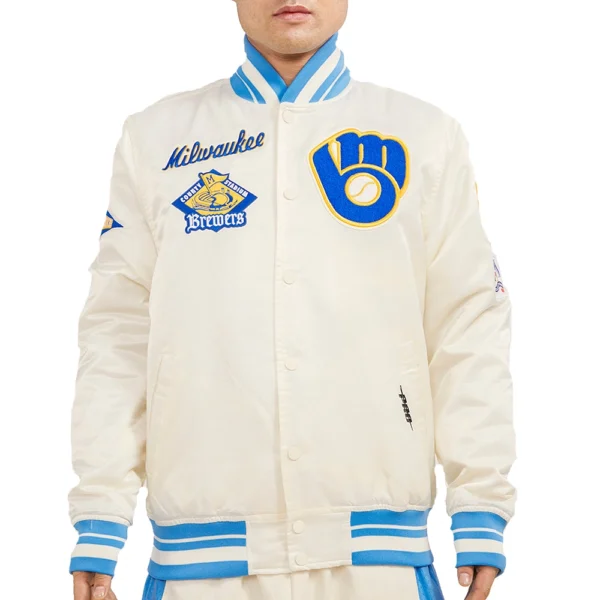 Milwaukee Brewers Retro Classic Full-Snap Satin Varsity Jacket