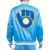 Milwaukee Brewers Retro Classic Rib Full-Snap Satin Varsity Jacket 1