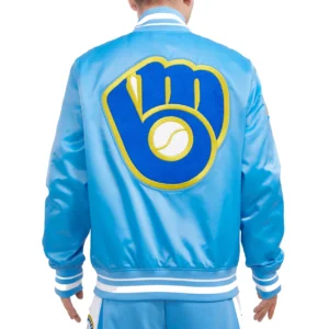Milwaukee Brewers Retro Classic Rib Full-Snap Satin Varsity Jacket 1