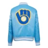 Milwaukee Brewers Retro Classic Women’s Full-Snap Satin Varsity Jacket 1