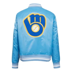 Milwaukee Brewers Retro Classic Women’s Full-Snap Satin Varsity Jacket 1