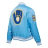 Milwaukee Brewers Retro Classic Women’s Full-Snap Satin Varsity Jacket 3