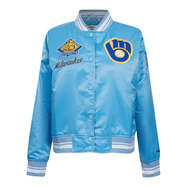 Milwaukee Brewers Retro Classic Women’s Full-Snap Satin Varsity Jacket