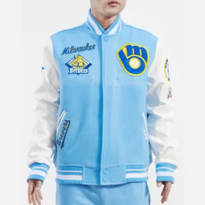 Milwaukee Brewers Retro Classic Wool & Leather Varsity Jacket Blue & White