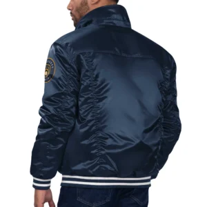 Milwaukee Brewers Silver Tab Satin Trucker Varsity Navy Jacket 1