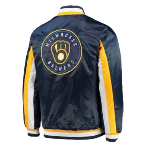 Milwaukee Brewers The Ace Satin Varsity Jacket – Navy 1
