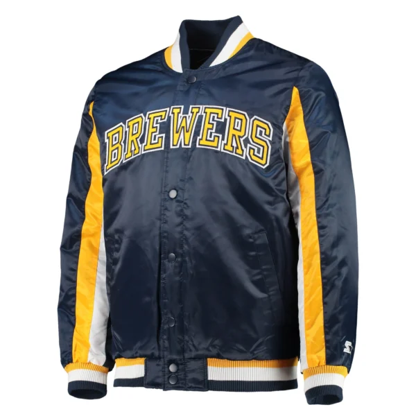 Milwaukee Brewers The Ace Satin Varsity Jacket – Navy