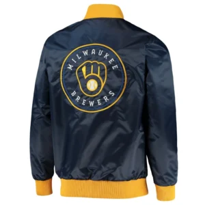 Milwaukee Brewers The Ambassador Navy Satin Varsity Jacket 1