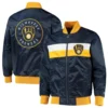 Milwaukee Brewers The Ambassador Navy Satin Varsity Jacket 3
