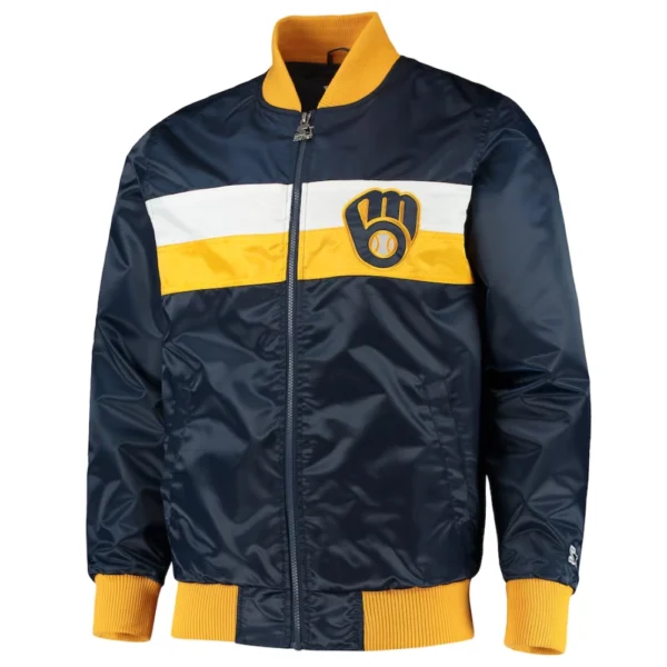 Milwaukee Brewers The Ambassador Navy Satin Varsity Jacket