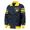 Milwaukee Brewers The Captain II Satin Varsity Jacket – Navy - Copy
