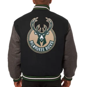 Milwaukee Bucks Black Two Tone Varsity Jacket 1