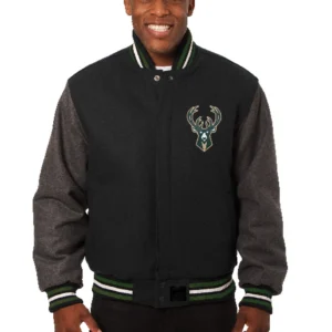 Milwaukee Bucks Black Two Tone Varsity Jacket
