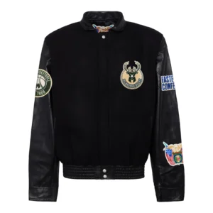 Milwaukee Bucks Black Wool and Leather Varsity Jacket