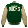 Milwaukee Bucks Green Letterman Wool and Leather Varsity Jacket 1