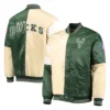 Milwaukee Bucks Leader Cream and Green Varsity Jacket 3