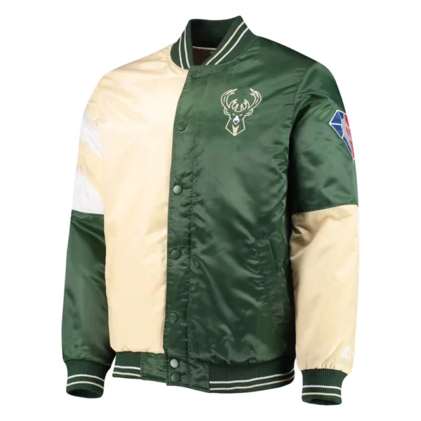 Milwaukee Bucks Leader Cream and Green Varsity Jacket
