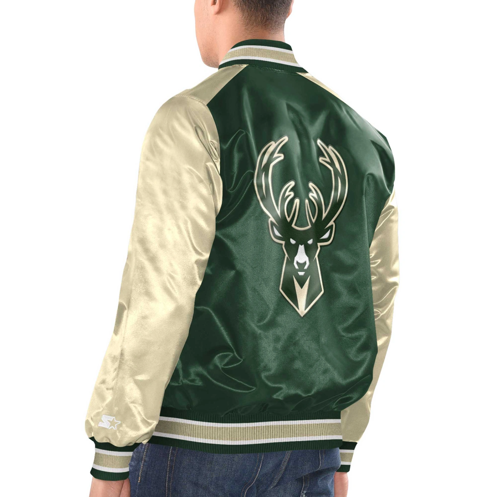 Milwaukee Bucks Renegade Green and Cream Varsity Jacket 1