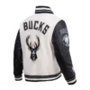 Milwaukee Bucks Retro Classic White and Black Wool and Leather Varsity Jacket 2