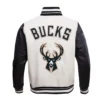 Milwaukee Bucks Retro Classic White and Black Wool and Leather Varsity Jacket 3