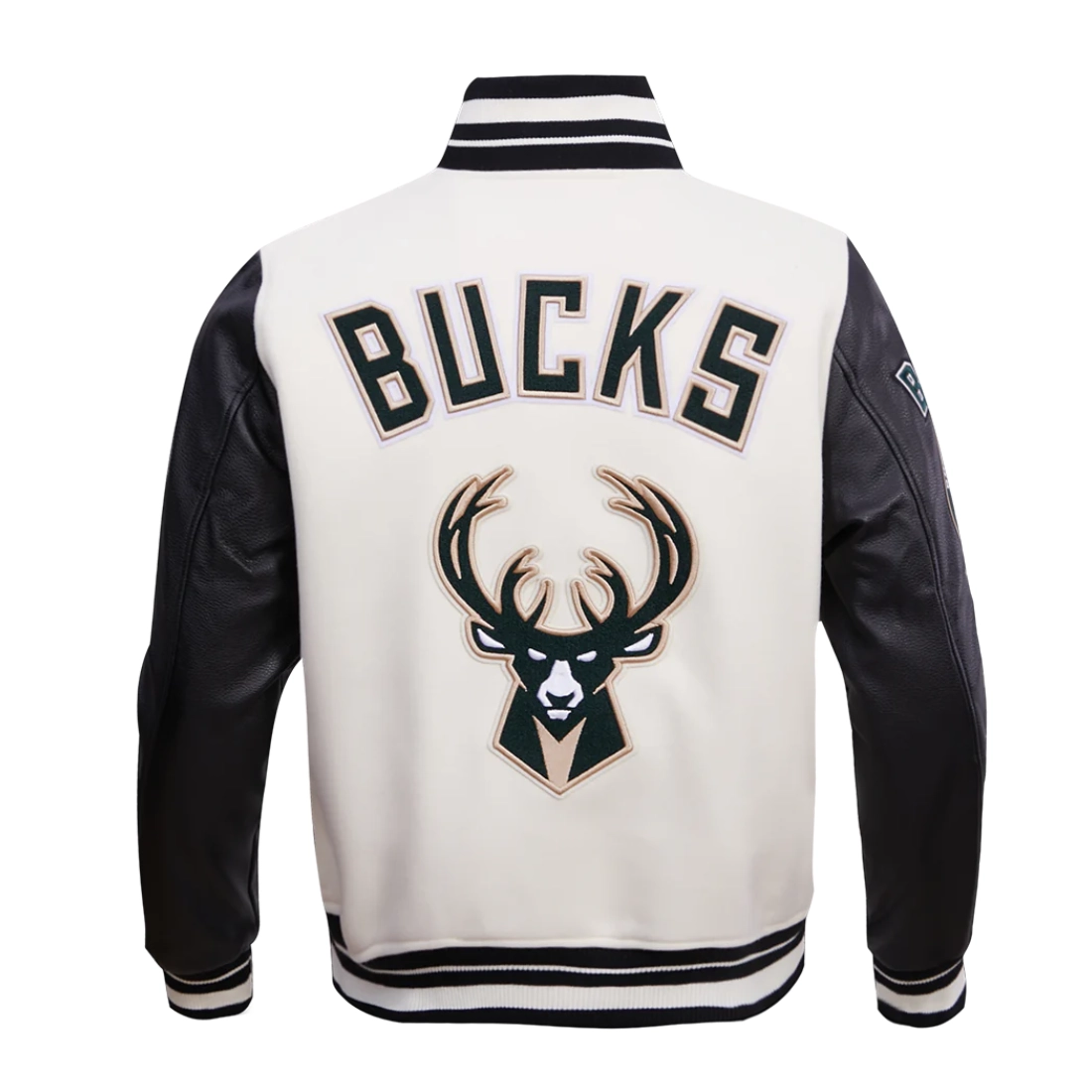 Milwaukee Bucks Retro Classic White and Black Wool and Leather Varsity Jacket 3