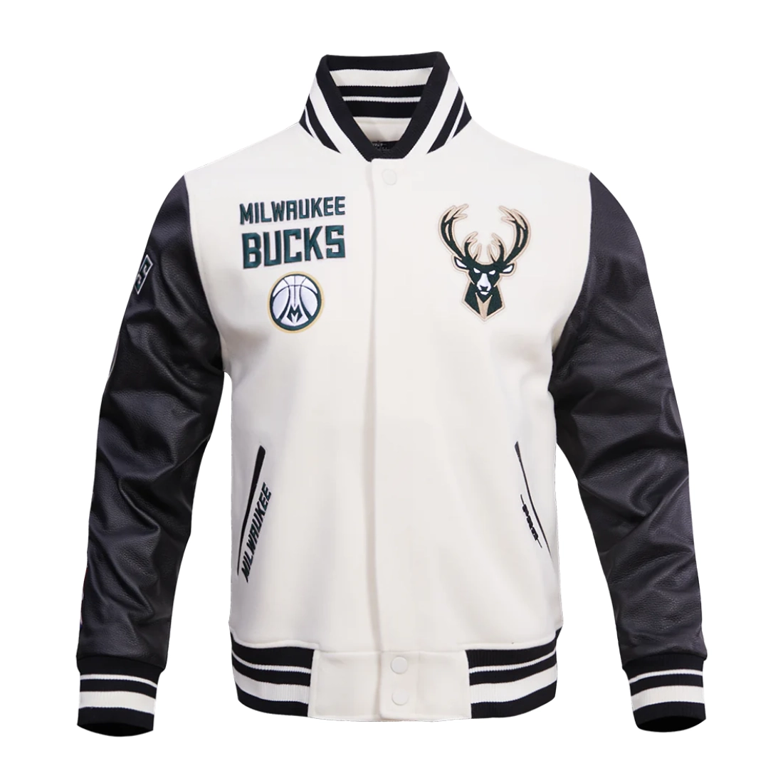 Milwaukee Bucks Retro Classic White and Black Wool and Leather Varsity Jacket