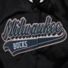 Milwaukee Bucks Script Tail Black Varsity Jacket 4