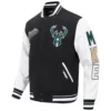 Milwaukee Bucks Script Tail Black Wool Varsity Jacket 1