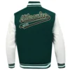 Milwaukee Bucks Script Tail Green and White Wool and Leather Varsity Jacket 3