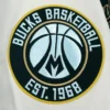 Milwaukee Bucks Script Tail Green and White Wool and Leather Varsity Jacket 5