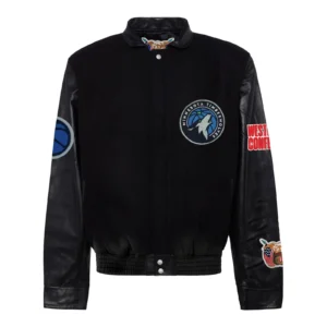 Minnesota Timberwolves Black Wool and Leather Varsity Jacket