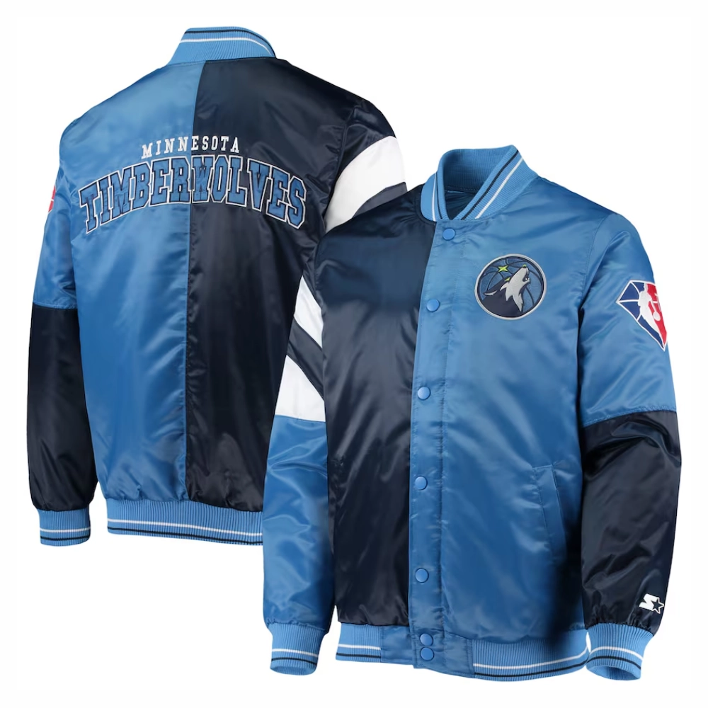 Minnesota Timberwolves Leader Navy Blue and Blue Varsity Jacket 3